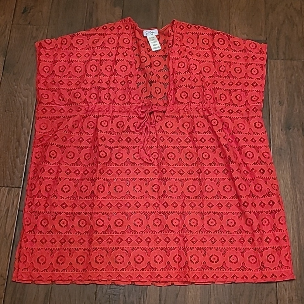 Jessica Simpson red swimsuit cover up with drawstring waist size Large